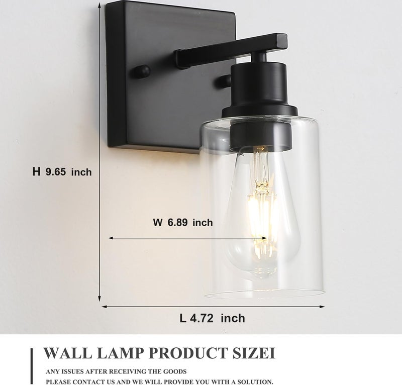 EMONG Single Lights Bathroom Light Fixtures, Matte Black Vanity Light with Glass Shade, Modern Wall Sconces Lighting for Bathroom,Mirror,Farmhouse,Hallway - Image 2